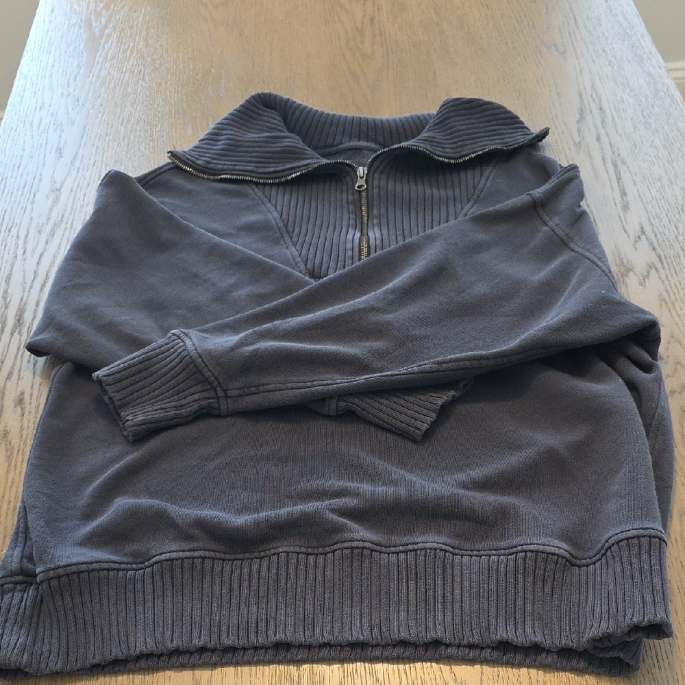 aerie Charcoal Zip-Front Pullover Sweatshirt
